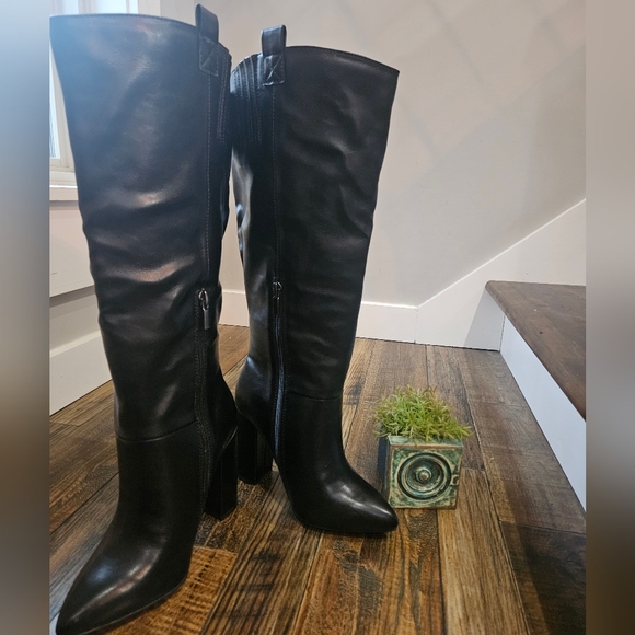 New! JustFab Tall Black Faux Leather‎ Heeled Boots. Size 6. - Picture 5 of 13